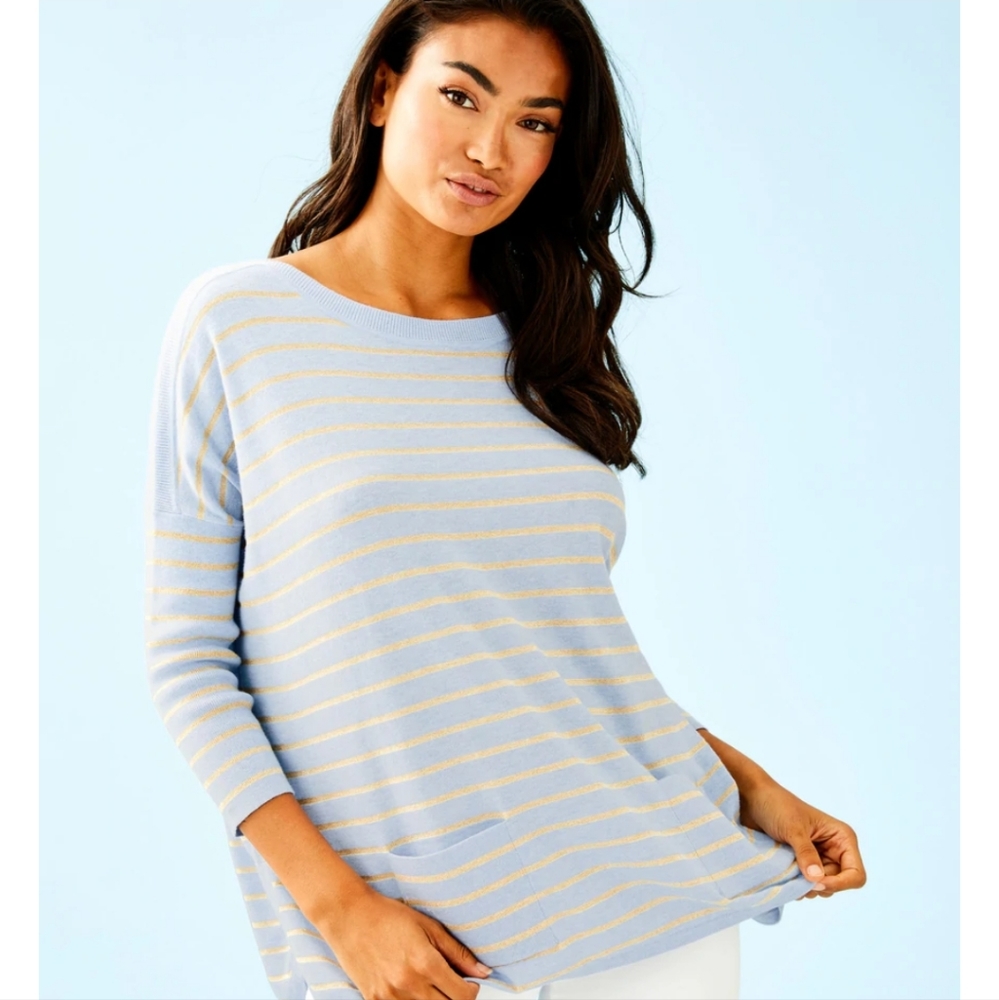 Lilly Pulitzer Light Blue & Pale Yellow Striped Sweater